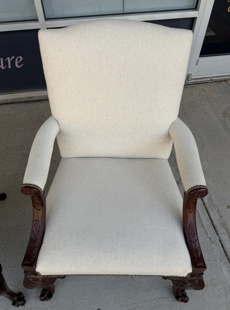 Pair of Baker Furniture Stately Homes Gainsborough Arm Chairs in White Pair of Baker Furniture Stately Homes Gainsborough Arm Chairs in White