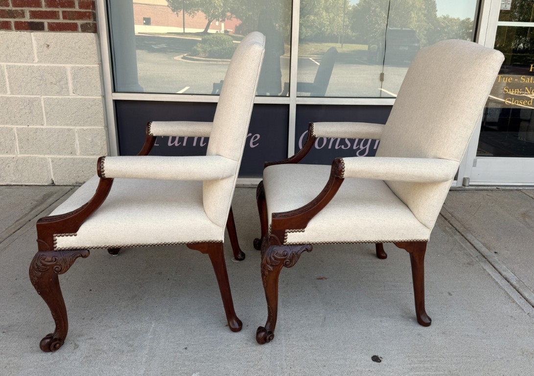 Pair of Baker Furniture Stately Homes Gainsborough Arm Chairs in White Pair of Baker Furniture Stately Homes Gainsborough Arm Chairs in White