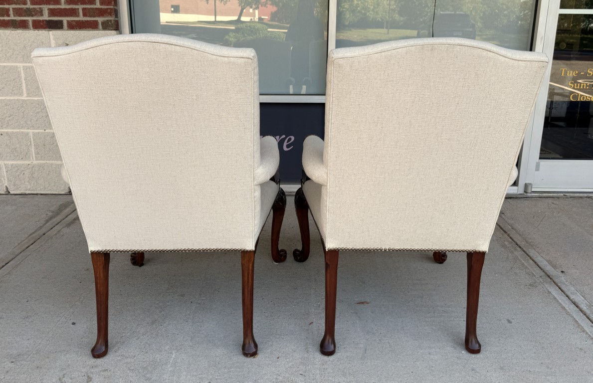 Pair of Baker Furniture Stately Homes Gainsborough Arm Chairs in White Pair of Baker Furniture Stately Homes Gainsborough Arm Chairs in White
