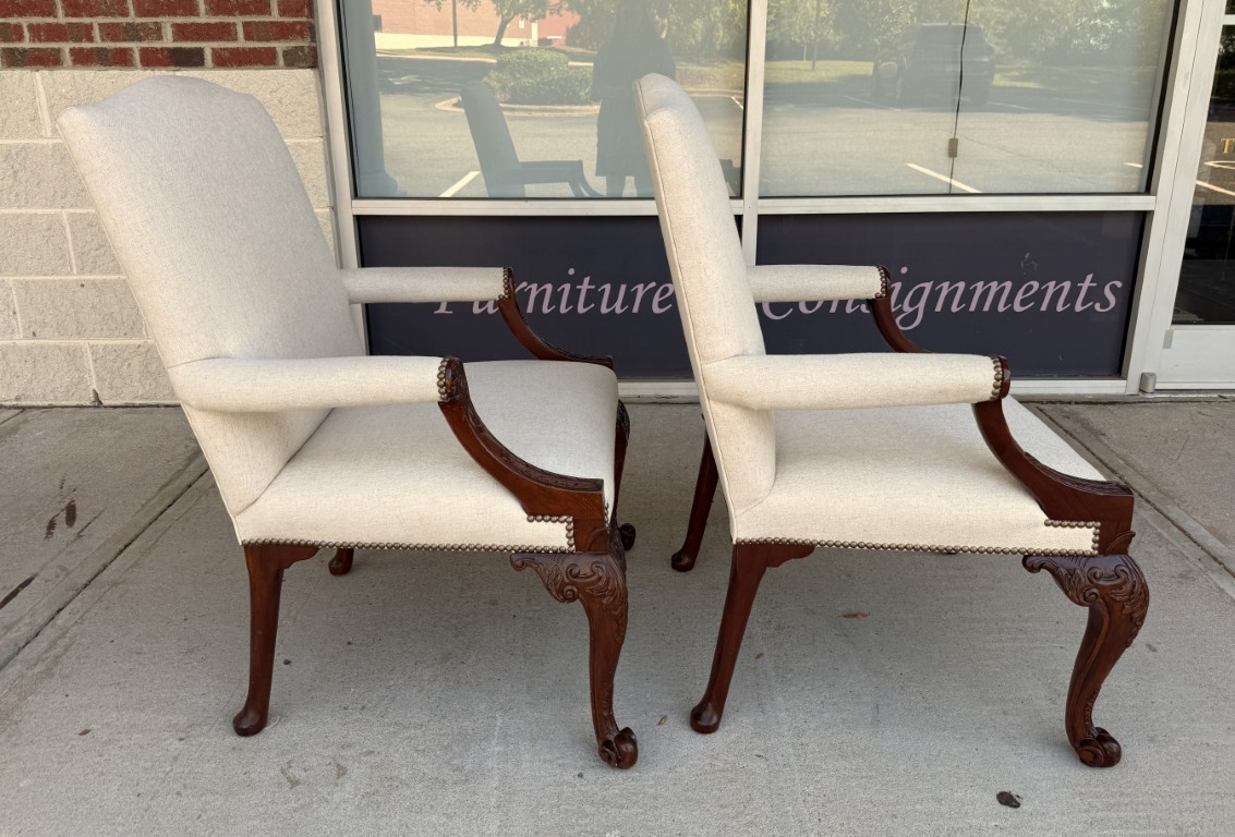 Pair of Baker Furniture Stately Homes Gainsborough Arm Chairs in White Pair of Baker Furniture Stately Homes Gainsborough Arm Chairs in White