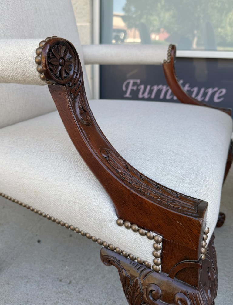 Pair of Baker Furniture Stately Homes Gainsborough Arm Chairs in White Pair of Baker Furniture Stately Homes Gainsborough Arm Chairs in White