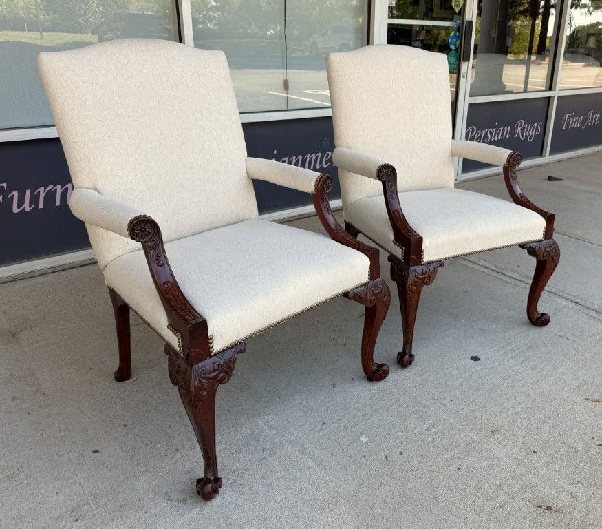 Pair of Baker Furniture Stately Homes Gainsborough Arm Chairs in White Pair of Baker Furniture Stately Homes Gainsborough Arm Chairs in White