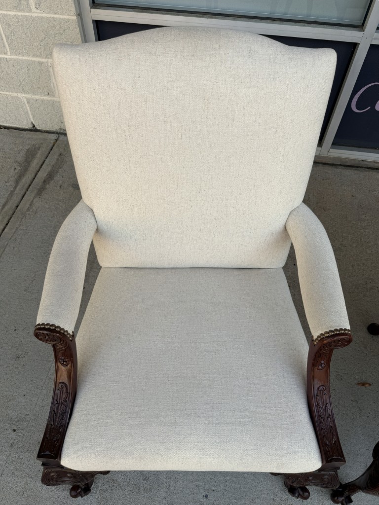 Pair of Baker Furniture Stately Homes Gainsborough Arm Chairs in White Pair of Baker Furniture Stately Homes Gainsborough Arm Chairs in White