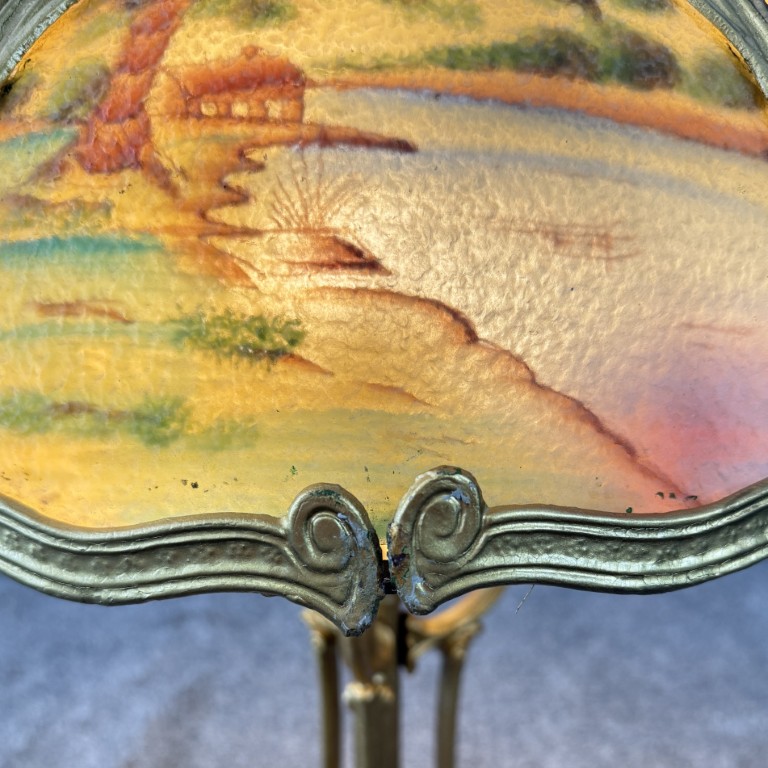 Early 1900s Reverse Painted Pastoral Landscape Lamp Early 1900s Reverse Painted Pastoral Landscape Lamp