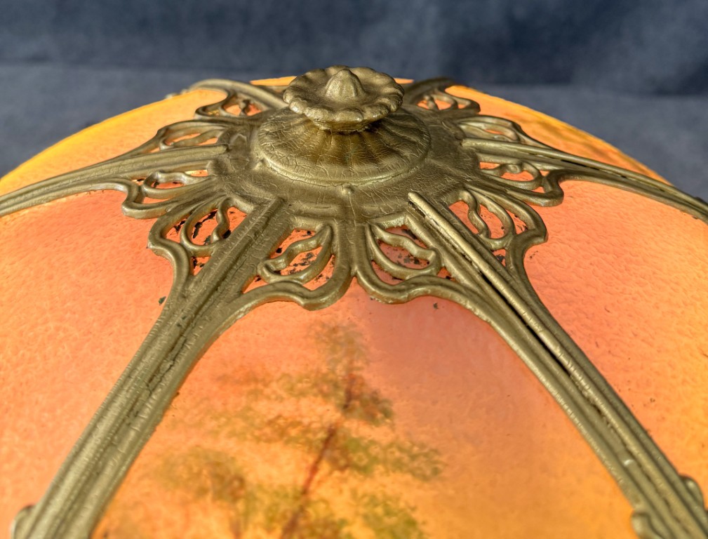 Early 1900s Reverse Painted Pastoral Landscape Lamp Early 1900s Reverse Painted Pastoral Landscape Lamp