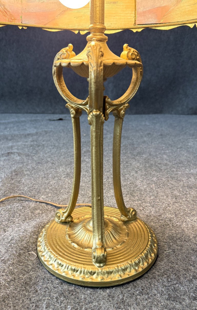 Early 1900s Reverse Painted Pastoral Landscape Lamp Early 1900s Reverse Painted Pastoral Landscape Lamp