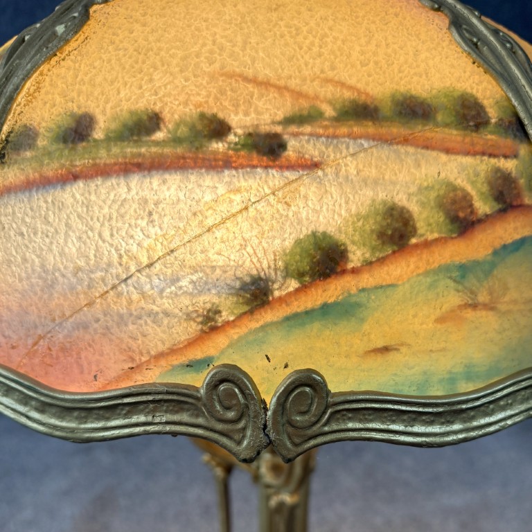 Early 1900s Reverse Painted Pastoral Landscape Lamp Early 1900s Reverse Painted Pastoral Landscape Lamp