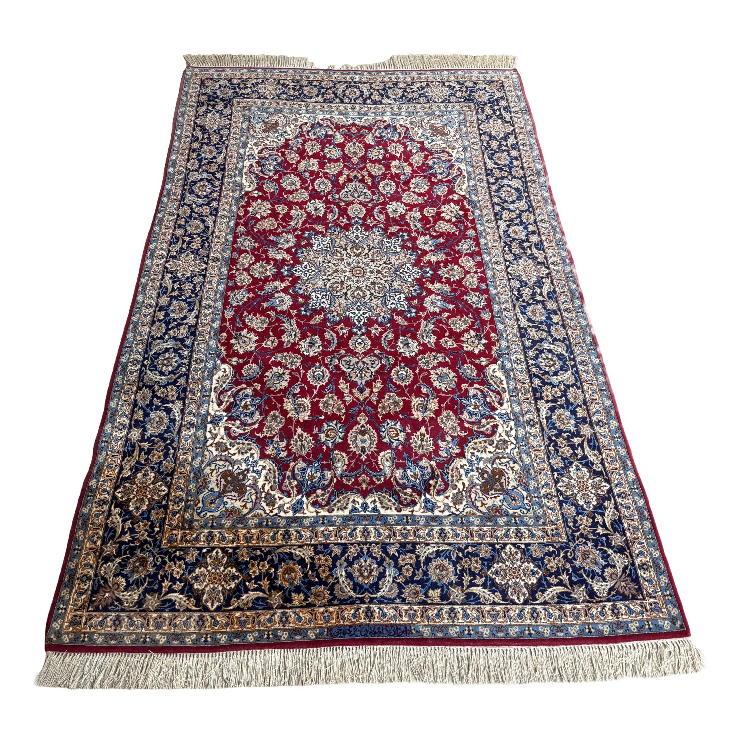 5x9 Tightly Hand-Knotted Wool & Silk Persian Kashan-Style Area Rug with Signature 5x9 Tightly Hand-Knotted Wool & Silk Persian Kashan-Style Area Rug with Signature