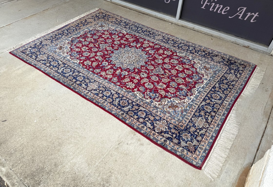 5x9 Tightly Hand-Knotted Wool & Silk Persian Kashan-Style Area Rug with Signature 5x9 Tightly Hand-Knotted Wool & Silk Persian Kashan-Style Area Rug with Signature