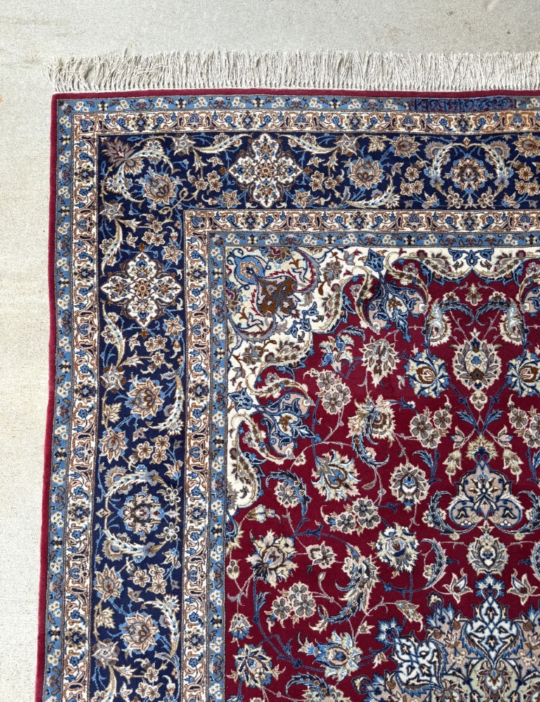5x9 Tightly Hand-Knotted Wool & Silk Persian Kashan-Style Area Rug with Signature 5x9 Tightly Hand-Knotted Wool & Silk Persian Kashan-Style Area Rug with Signature