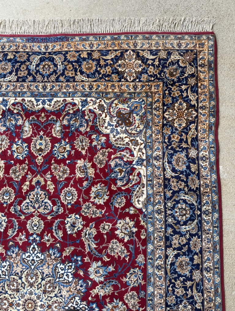 5x9 Tightly Hand-Knotted Wool & Silk Persian Kashan-Style Area Rug with Signature 5x9 Tightly Hand-Knotted Wool & Silk Persian Kashan-Style Area Rug with Signature