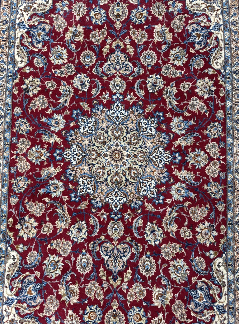 5x9 Tightly Hand-Knotted Wool & Silk Persian Kashan-Style Area Rug with Signature 5x9 Tightly Hand-Knotted Wool & Silk Persian Kashan-Style Area Rug with Signature