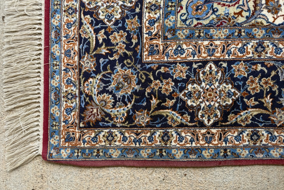 5x9 Tightly Hand-Knotted Wool & Silk Persian Kashan-Style Area Rug with Signature 5x9 Tightly Hand-Knotted Wool & Silk Persian Kashan-Style Area Rug with Signature