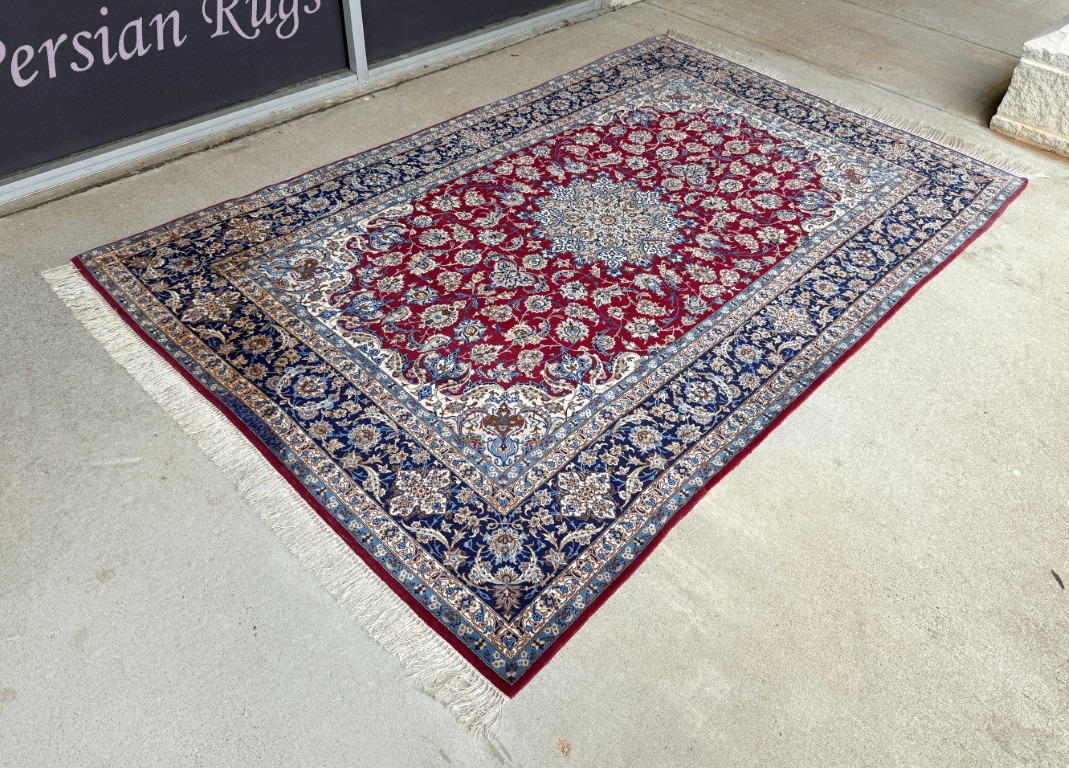 5x9 Tightly Hand-Knotted Wool & Silk Persian Kashan-Style Area Rug with Signature 5x9 Tightly Hand-Knotted Wool & Silk Persian Kashan-Style Area Rug with Signature