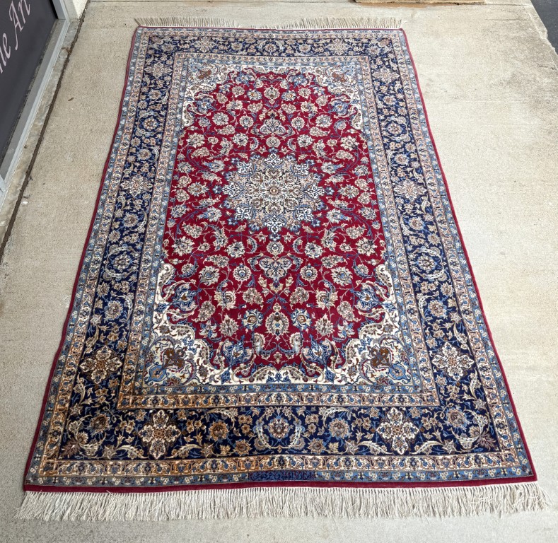 5x9 Tightly Hand-Knotted Wool & Silk Persian Kashan-Style Area Rug with Signature 5x9 Tightly Hand-Knotted Wool & Silk Persian Kashan-Style Area Rug with Signature
