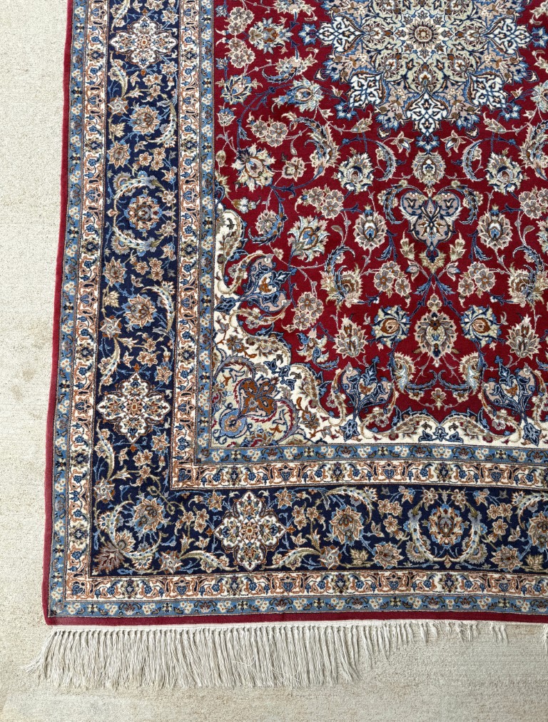 5x9 Tightly Hand-Knotted Wool & Silk Persian Kashan-Style Area Rug with Signature 5x9 Tightly Hand-Knotted Wool & Silk Persian Kashan-Style Area Rug with Signature