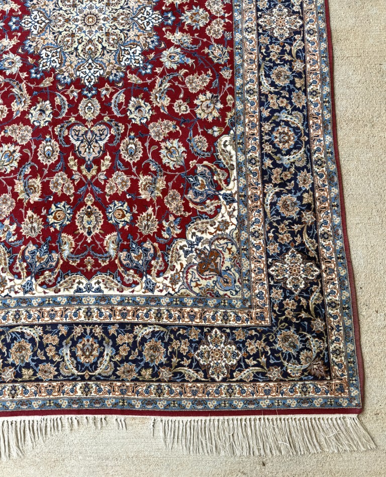 5x9 Tightly Hand-Knotted Wool & Silk Persian Kashan-Style Area Rug with Signature 5x9 Tightly Hand-Knotted Wool & Silk Persian Kashan-Style Area Rug with Signature