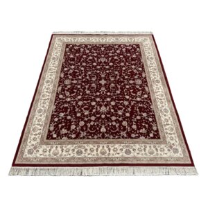 8x10 Burgundy Persian Kashan-Style Hand-Knotted Wool and Silk Area Rug