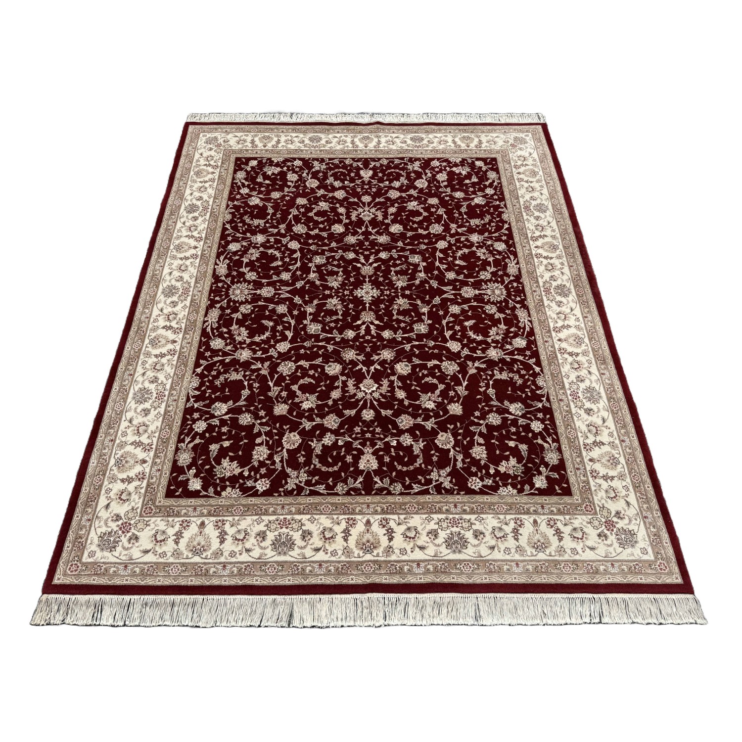 8x10 Burgundy Persian Kashan-Style Hand-Knotted Wool and Silk Area Rug 8x10 Burgundy Persian Kashan-Style Hand-Knotted Wool and Silk Area Rug