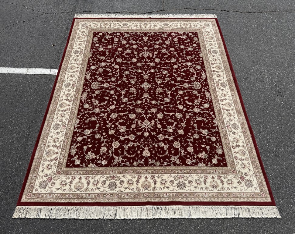 8x10 Burgundy Persian Kashan-Style Hand-Knotted Wool and Silk Area Rug 8x10 Burgundy Persian Kashan-Style Hand-Knotted Wool and Silk Area Rug