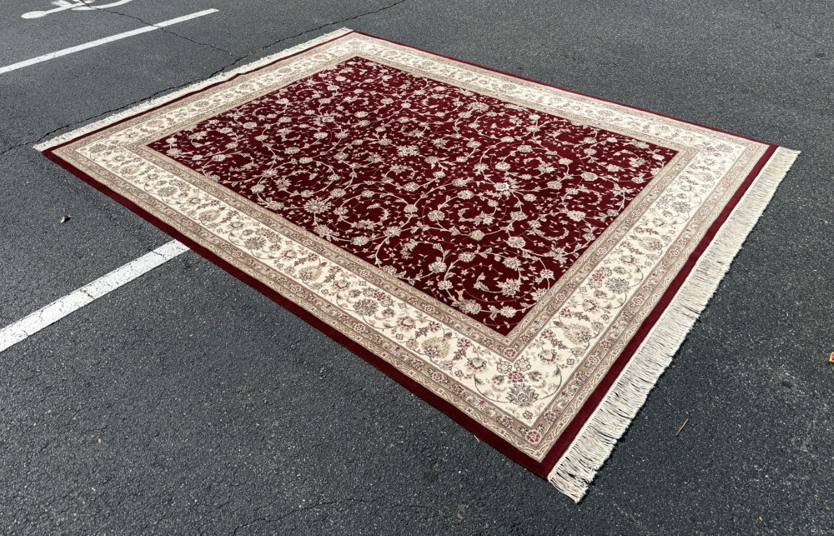 8x10 Burgundy Persian Kashan-Style Hand-Knotted Wool and Silk Area Rug 8x10 Burgundy Persian Kashan-Style Hand-Knotted Wool and Silk Area Rug