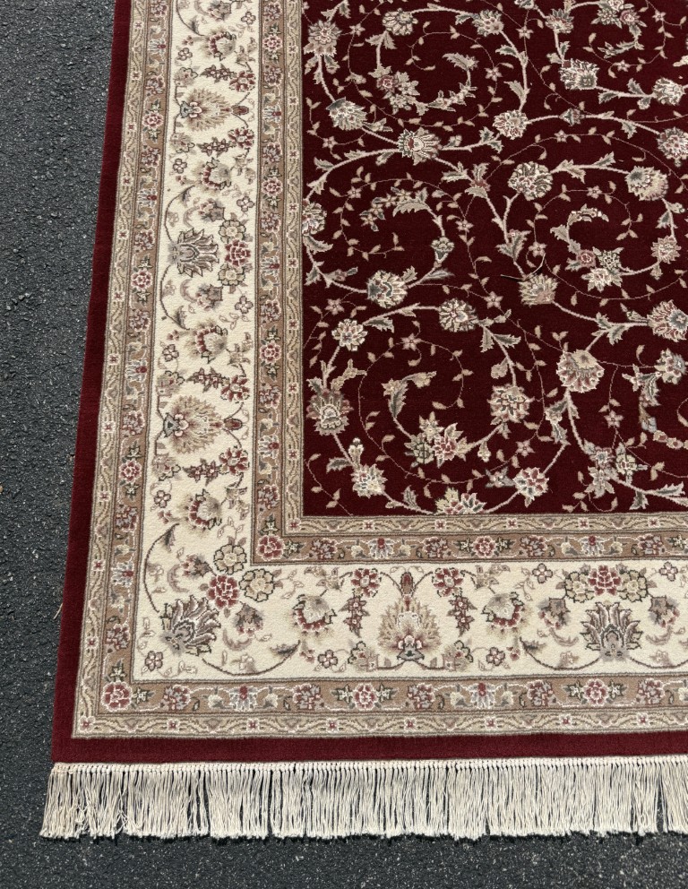 8x10 Burgundy Persian Kashan-Style Hand-Knotted Wool and Silk Area Rug 8x10 Burgundy Persian Kashan-Style Hand-Knotted Wool and Silk Area Rug