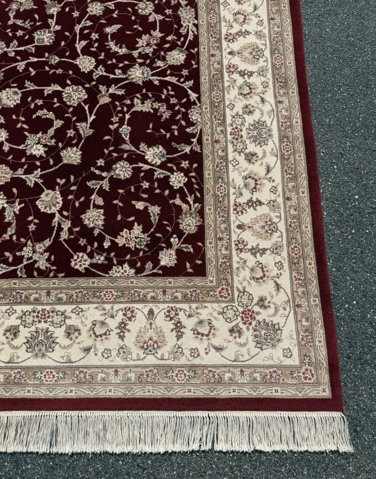 8x10 Burgundy Persian Kashan-Style Hand-Knotted Wool and Silk Area Rug 8x10 Burgundy Persian Kashan-Style Hand-Knotted Wool and Silk Area Rug