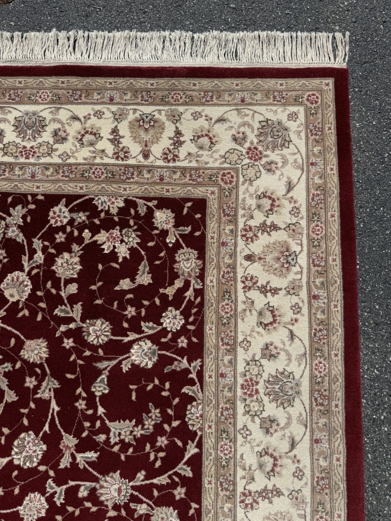 8x10 Burgundy Persian Kashan-Style Hand-Knotted Wool and Silk Area Rug 8x10 Burgundy Persian Kashan-Style Hand-Knotted Wool and Silk Area Rug