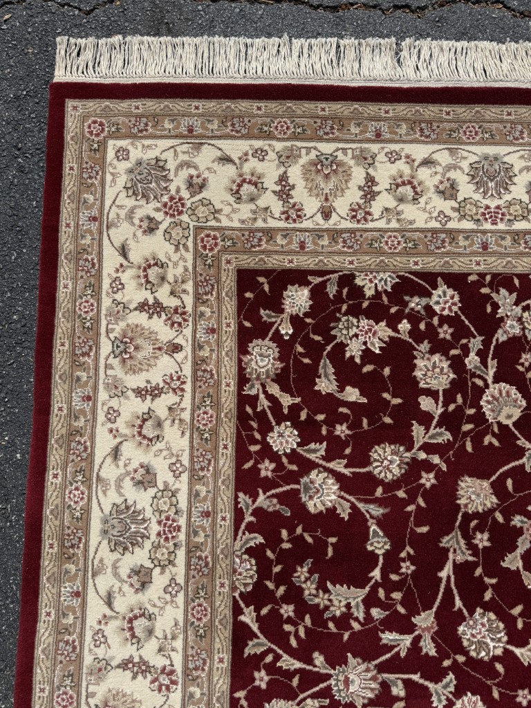 8x10 Burgundy Persian Kashan-Style Hand-Knotted Wool and Silk Area Rug 8x10 Burgundy Persian Kashan-Style Hand-Knotted Wool and Silk Area Rug