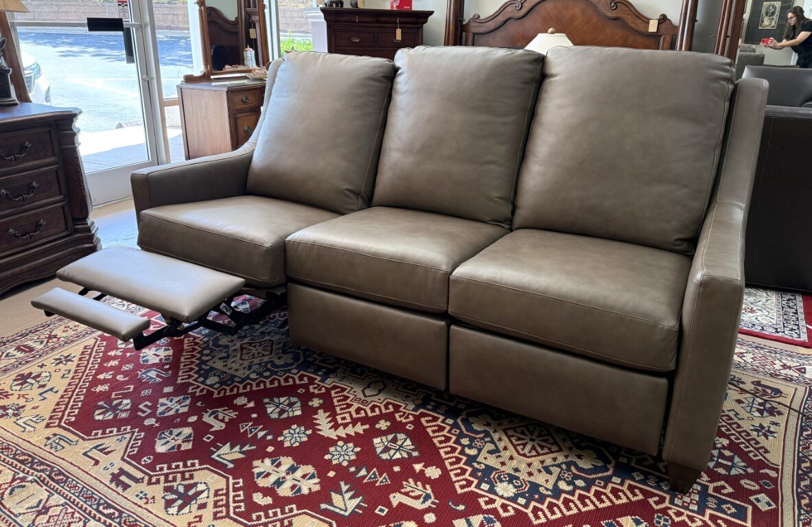 Bassett Magnificent Motion Leather Slope Arm Reclining Sofa Bassett Magnificent Motion Leather Slope Arm Reclining Sofa