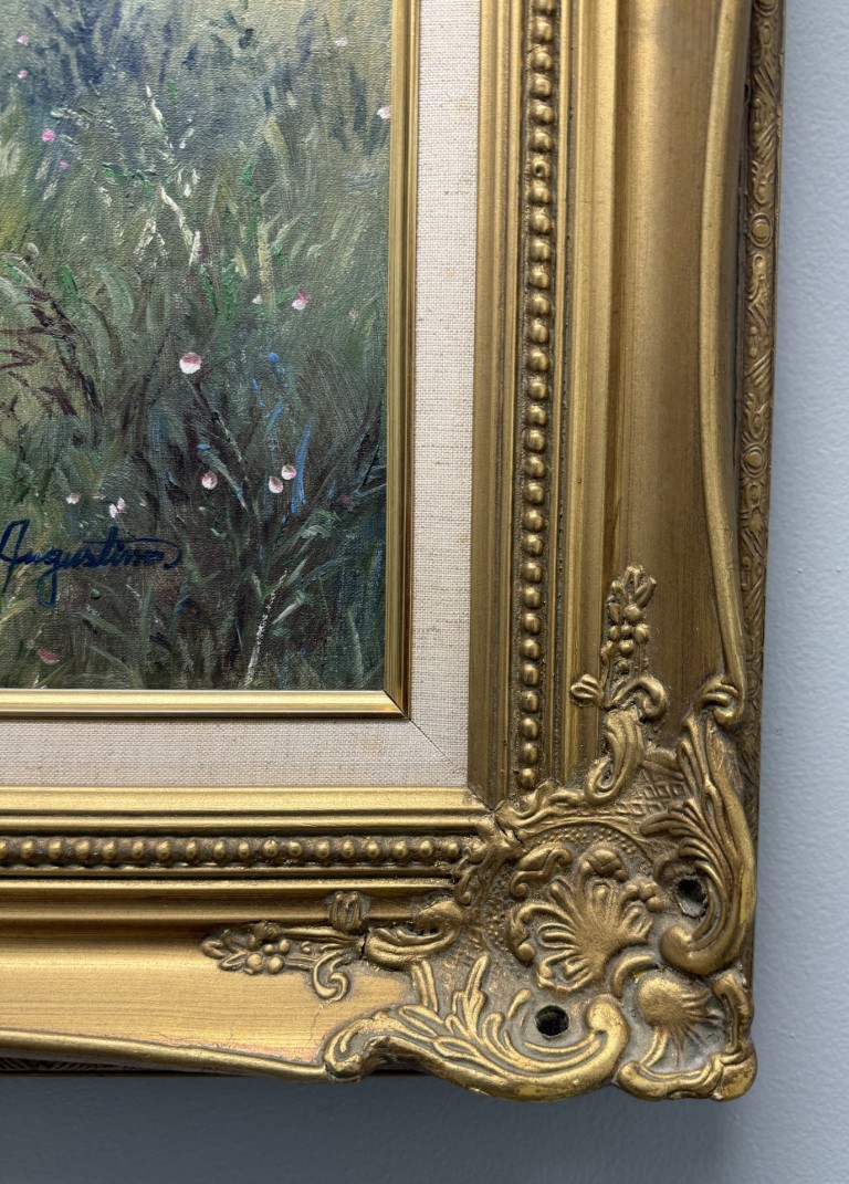 Ornately Framed Oil on Canvas of a Walk in the Meadow Ornately Framed Oil on Canvas of a Walk in the Meadow