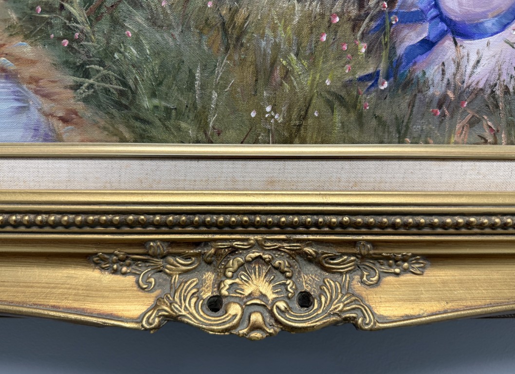 Ornately Framed Oil on Canvas of a Walk in the Meadow Ornately Framed Oil on Canvas of a Walk in the Meadow