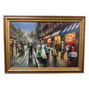 Original European Cafe Scene on Canvas Signed Diaz