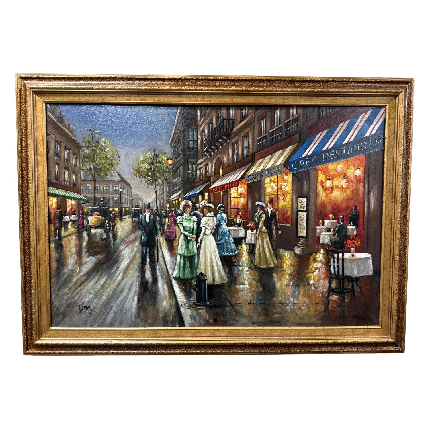 Original European Cafe Scene on Canvas Signed Diaz Original European Cafe Scene on Canvas Signed Diaz