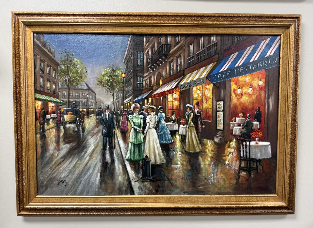Original European Cafe Scene on Canvas Signed Diaz Original European Cafe Scene on Canvas Signed Diaz