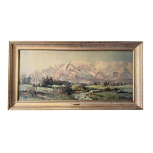 Vintage Print of Swiss Alps Landscape