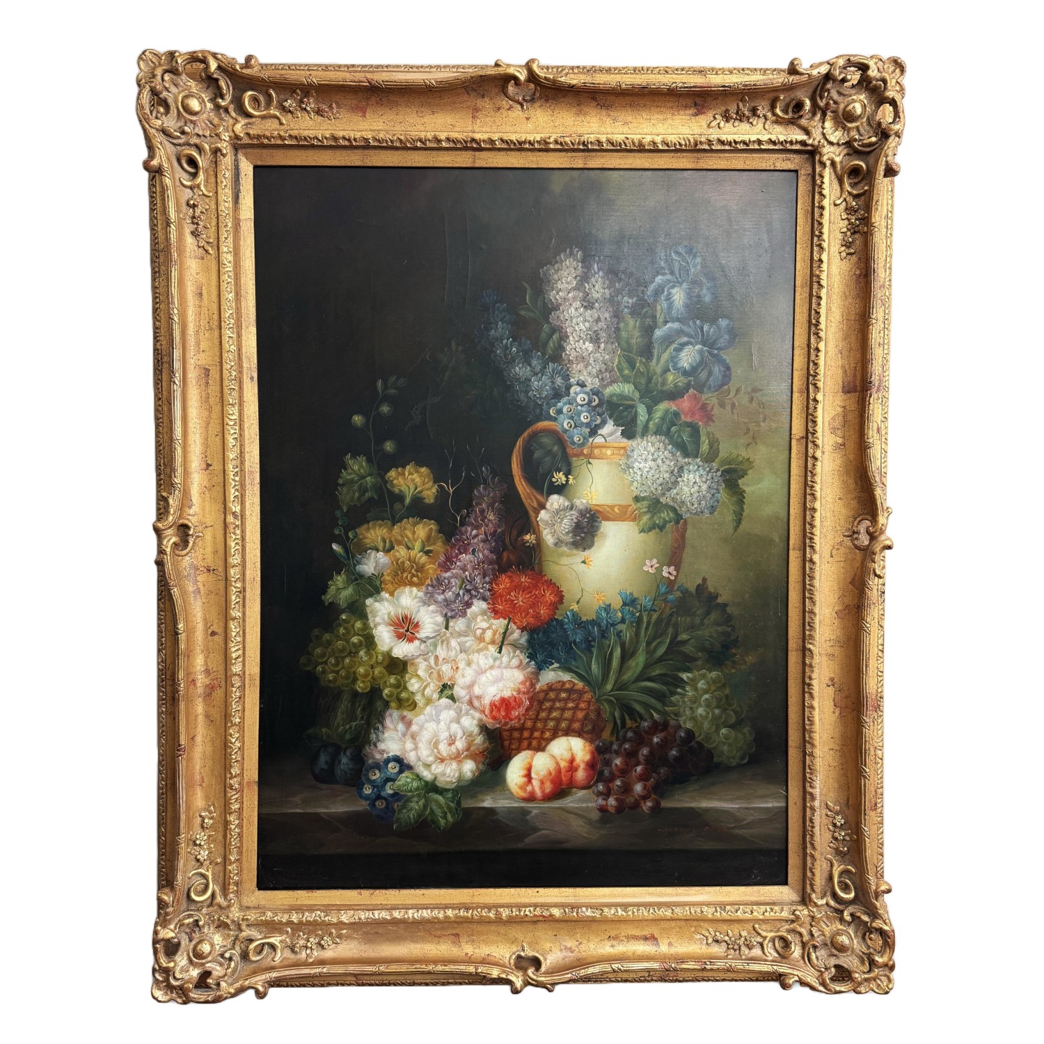 Original Oil on Canvas of Still Life with Flowers and Amphora Vase Original Oil on Canvas of Still Life with Flowers and Amphora Vase