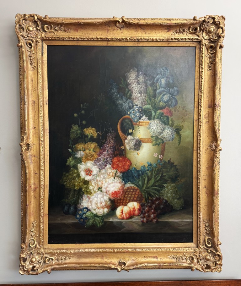 Original Oil on Canvas of Still Life with Flowers and Amphora Vase Original Oil on Canvas of Still Life with Flowers and Amphora Vase