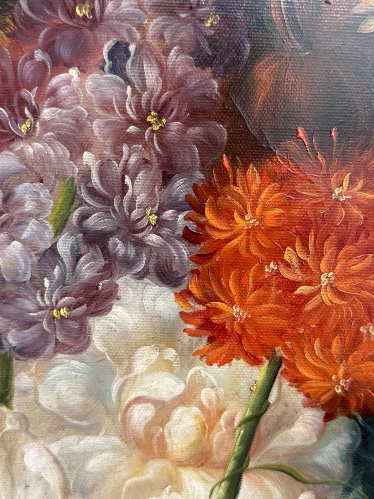 Original Oil on Canvas of Still Life with Flowers and Amphora Vase Original Oil on Canvas of Still Life with Flowers and Amphora Vase