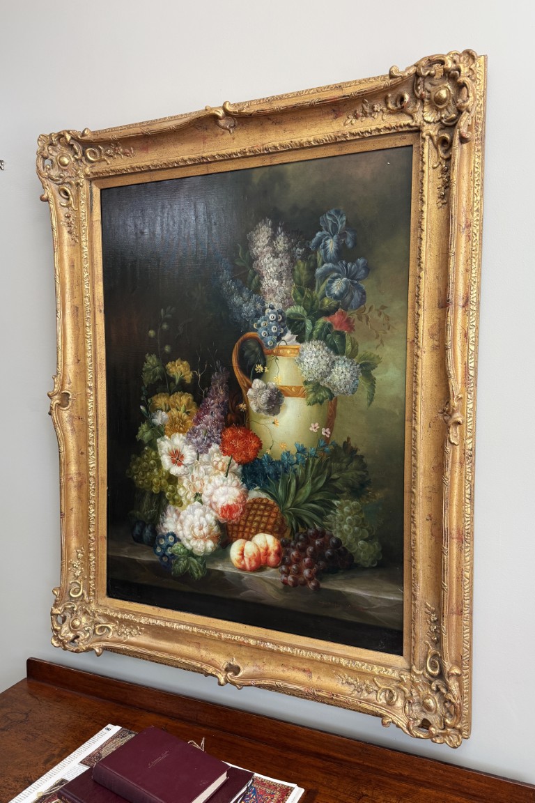 Original Oil on Canvas of Still Life with Flowers and Amphora Vase Original Oil on Canvas of Still Life with Flowers and Amphora Vase