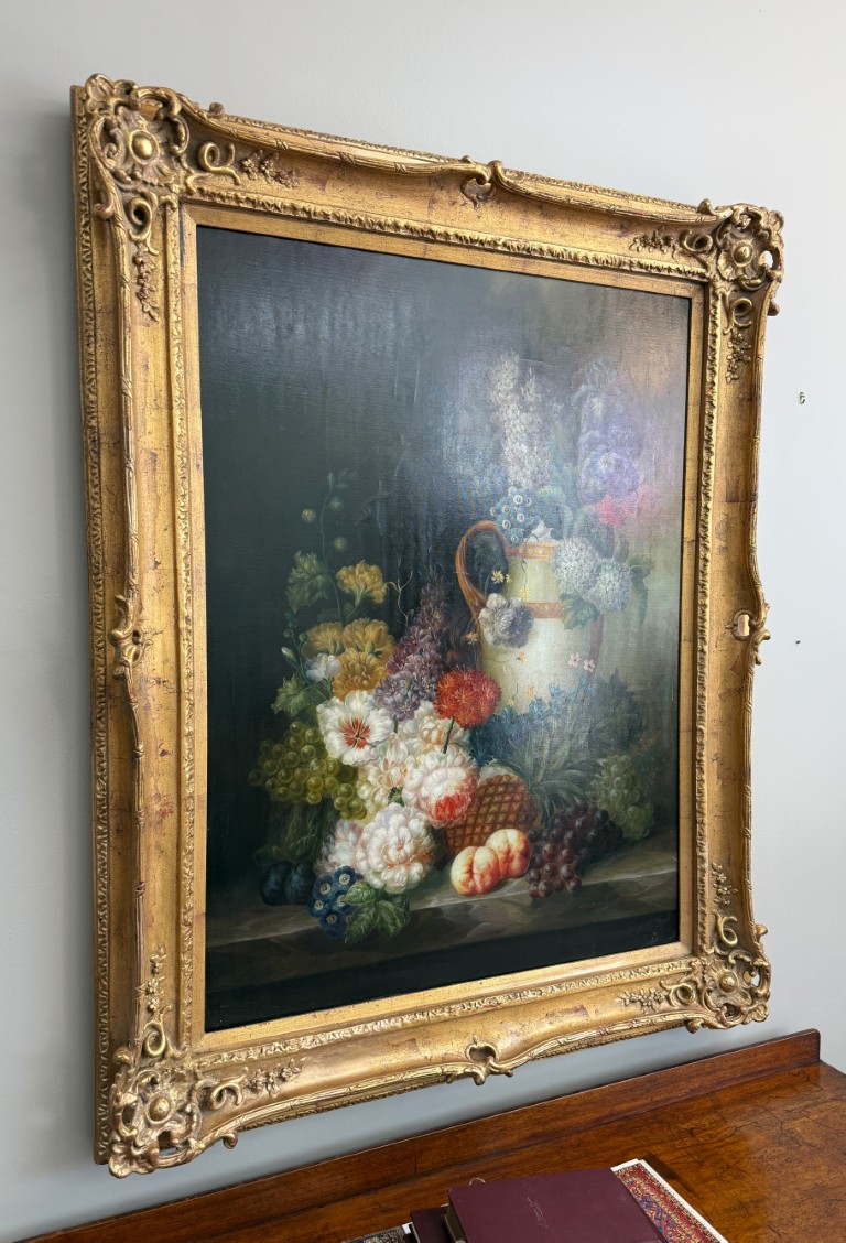 Original Oil on Canvas of Still Life with Flowers and Amphora Vase Original Oil on Canvas of Still Life with Flowers and Amphora Vase