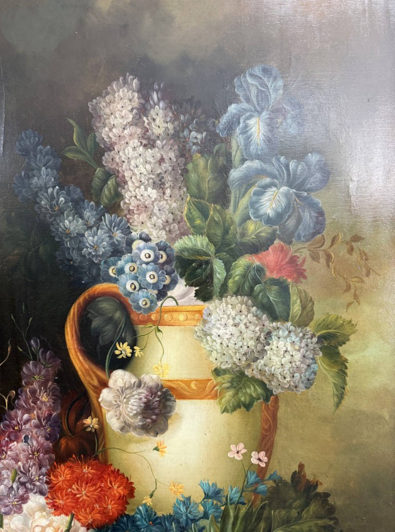 Original Oil on Canvas of Still Life with Flowers and Amphora Vase Original Oil on Canvas of Still Life with Flowers and Amphora Vase