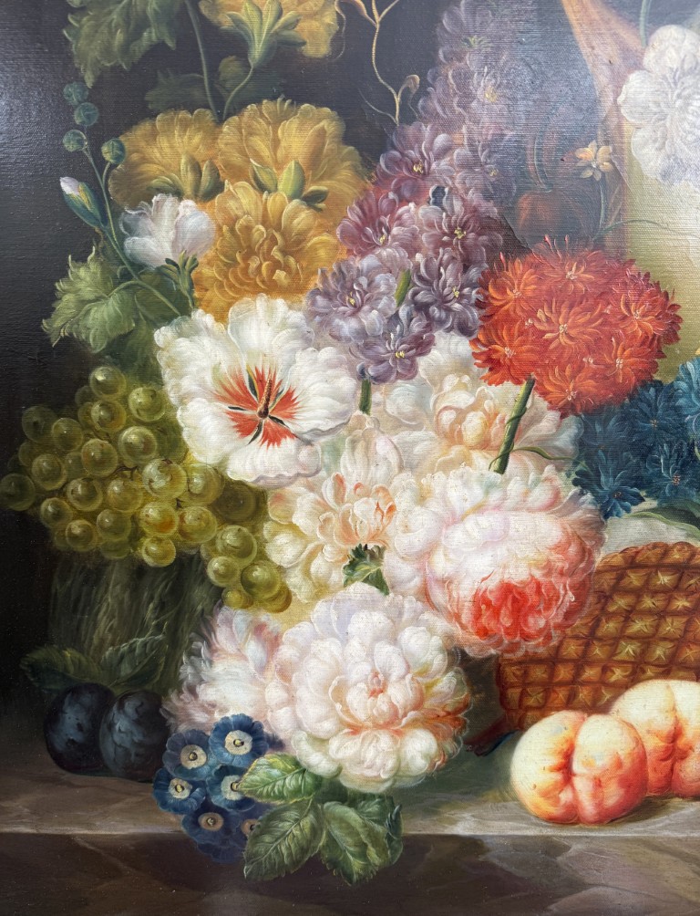 Original Oil on Canvas of Still Life with Flowers and Amphora Vase Original Oil on Canvas of Still Life with Flowers and Amphora Vase