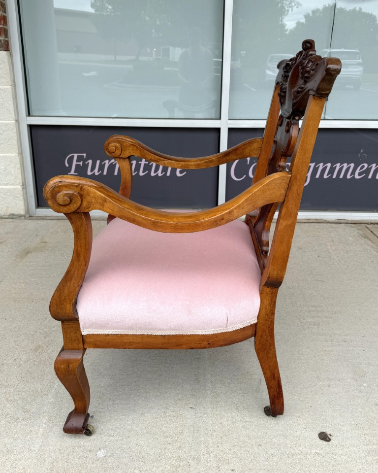 Victorian Pink Upholstered Chairs with Open Back Victorian Pink Upholstered Chairs with Open Back