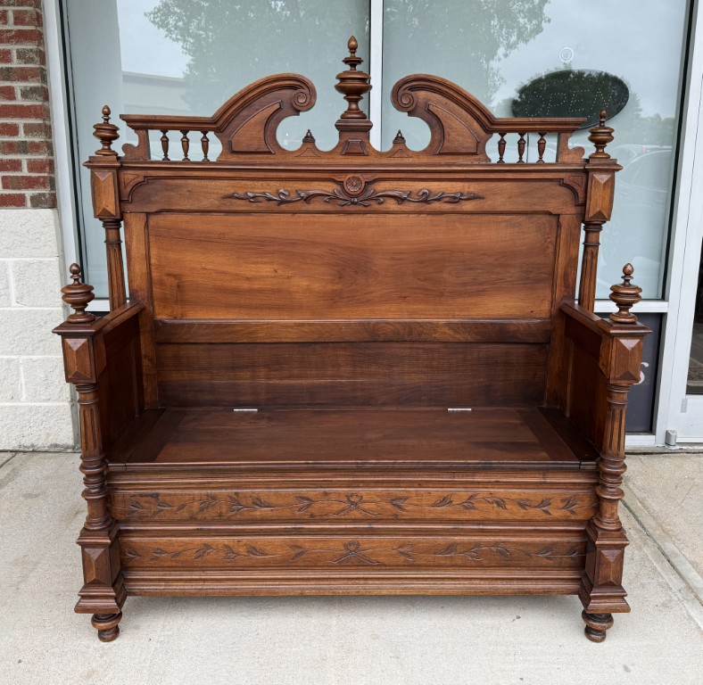 c1900 Carved European Foyer Bench with Storage c1900 Carved European Foyer Bench with Storage