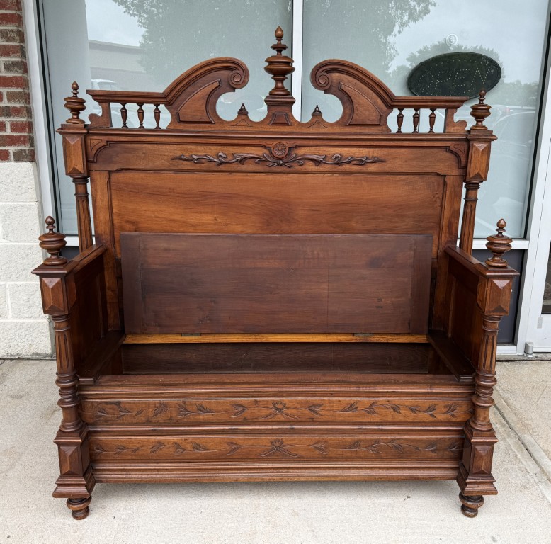 c1900 Carved European Foyer Bench with Storage c1900 Carved European Foyer Bench with Storage