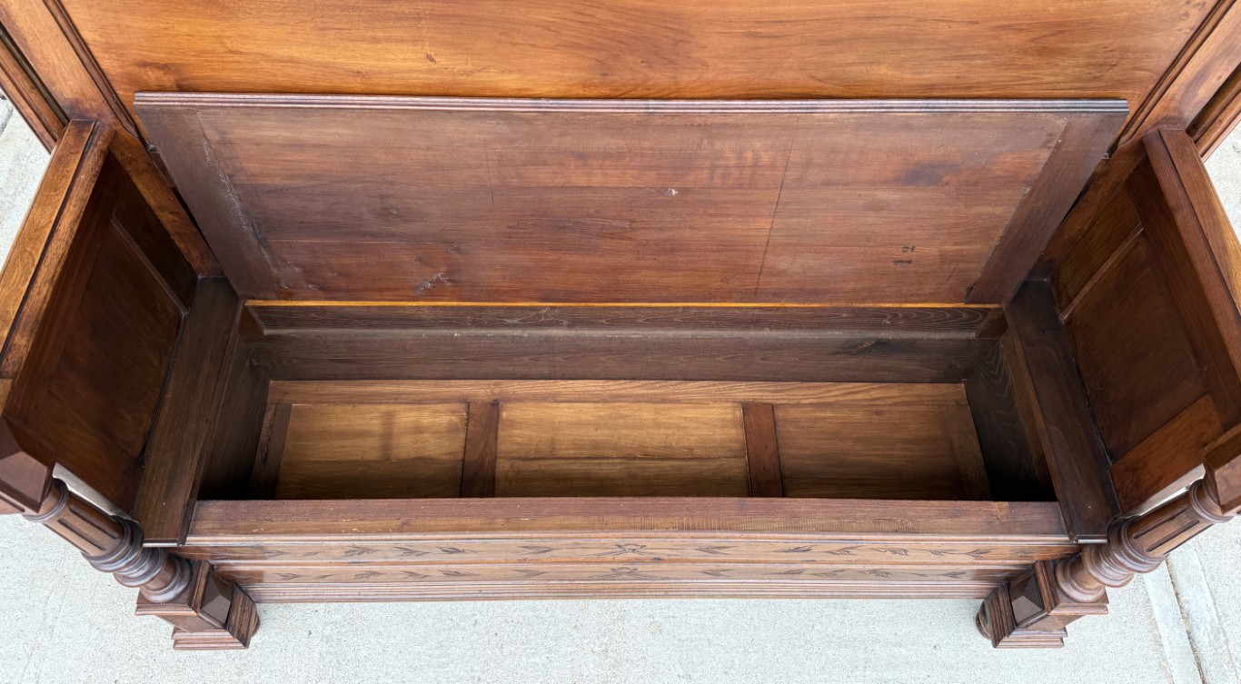 c1900 Carved European Foyer Bench with Storage c1900 Carved European Foyer Bench with Storage