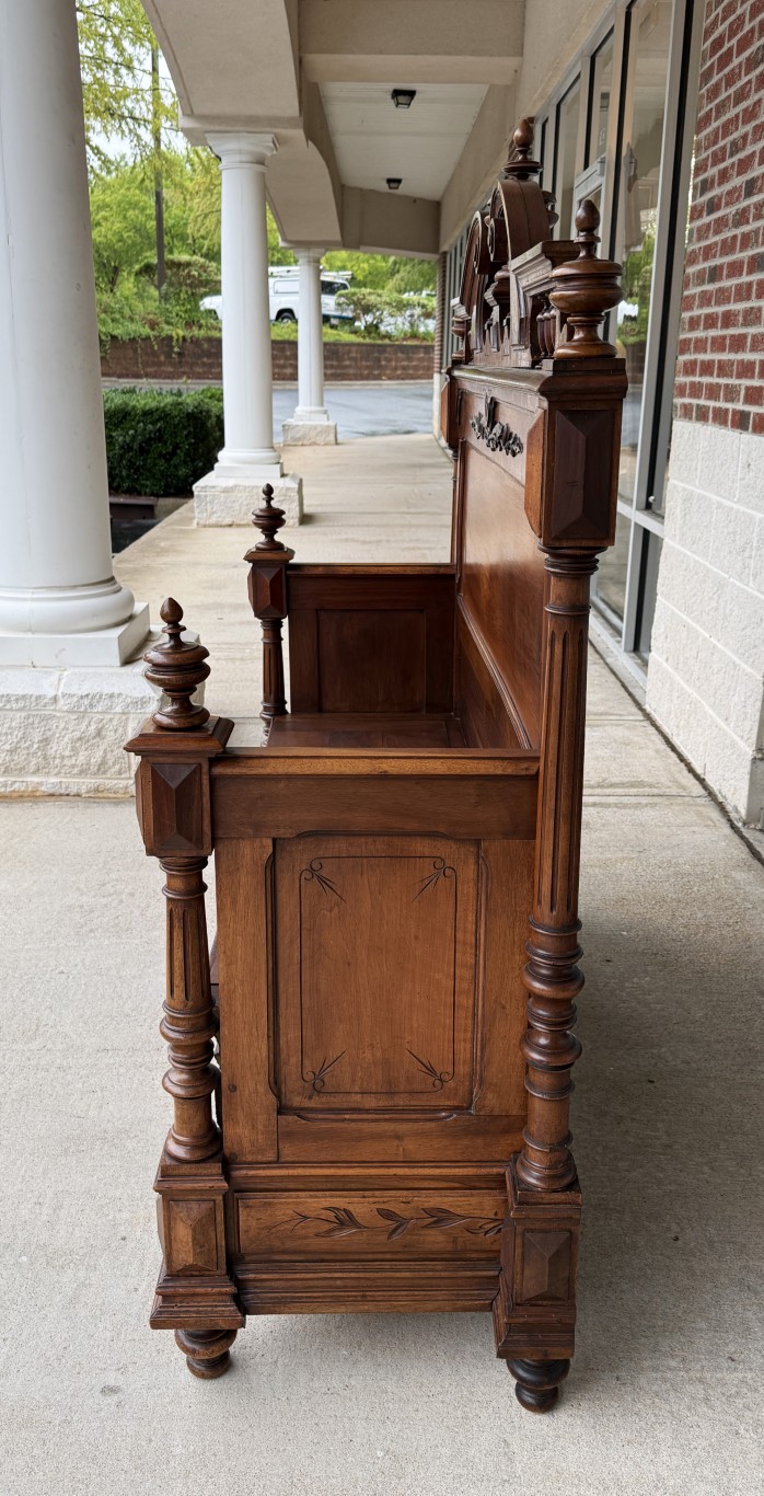 c1900 Carved European Foyer Bench with Storage c1900 Carved European Foyer Bench with Storage