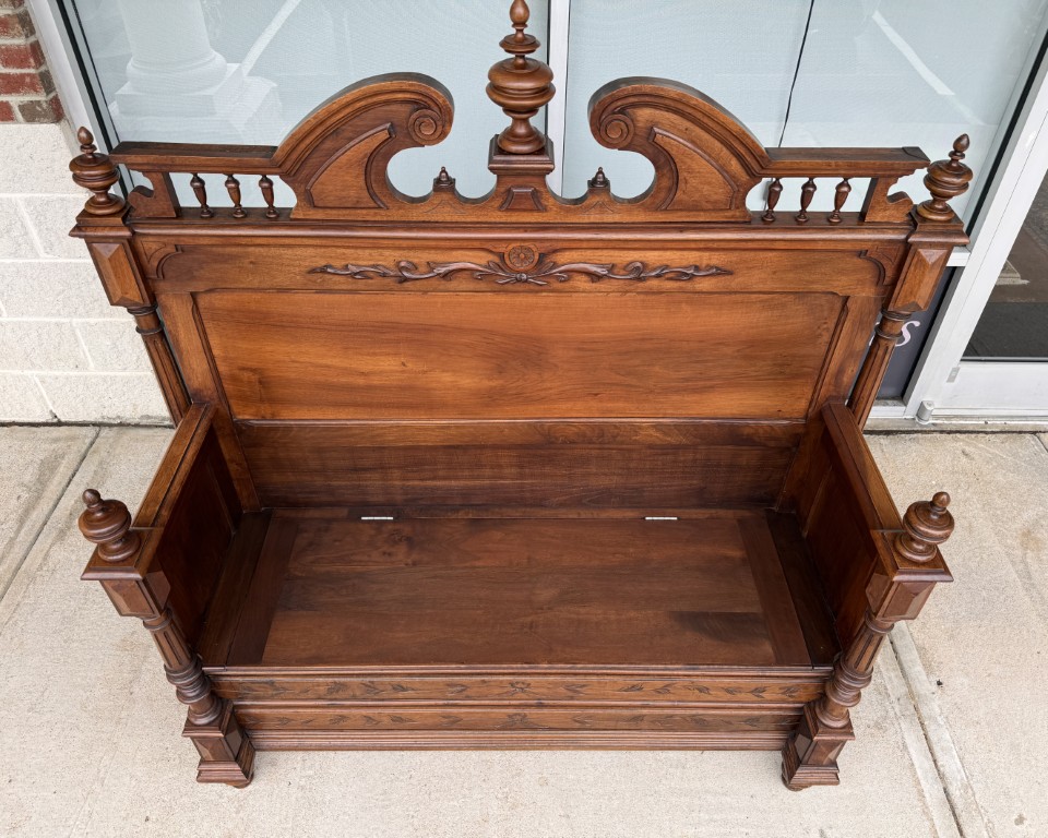 c1900 Carved European Foyer Bench with Storage c1900 Carved European Foyer Bench with Storage