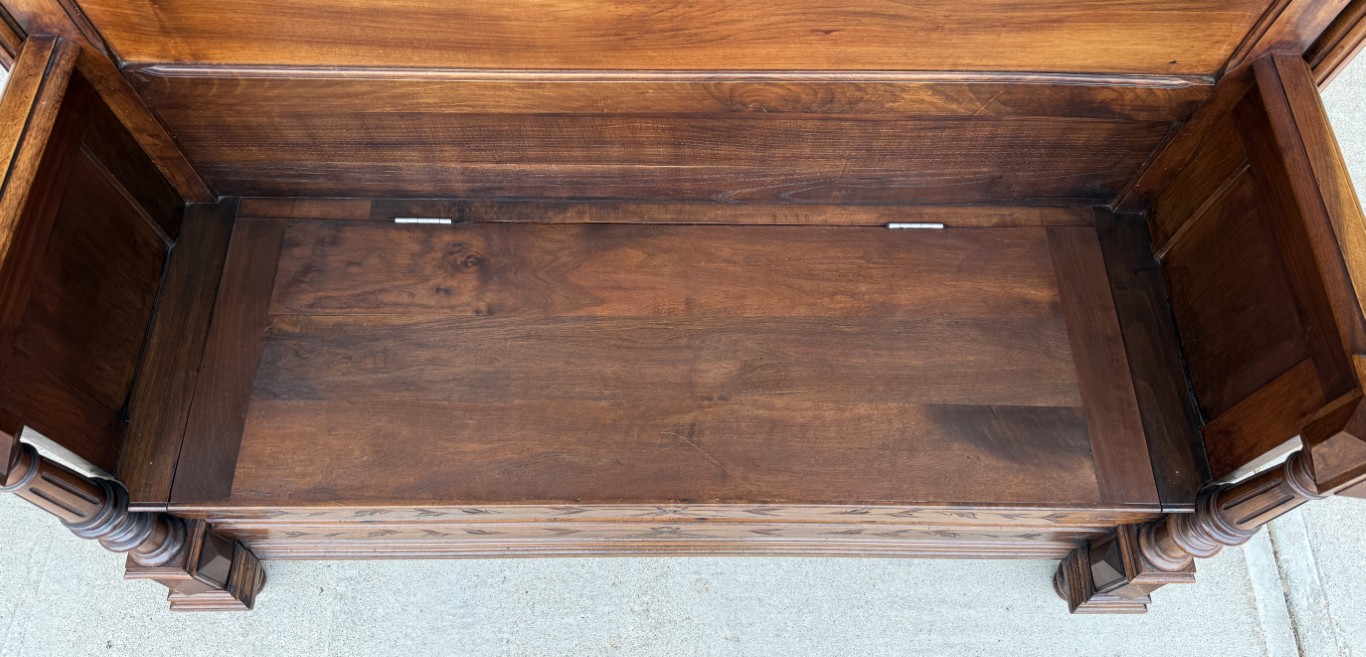 c1900 Carved European Foyer Bench with Storage c1900 Carved European Foyer Bench with Storage